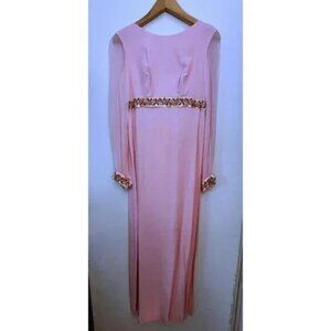 Women's Pink Long Sleeve Vintage 60's Formal Cocktail Evening Ball Gown XS/S